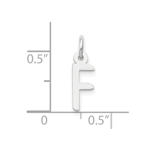 10k White Gold Small Slanted Block Initial F Charm