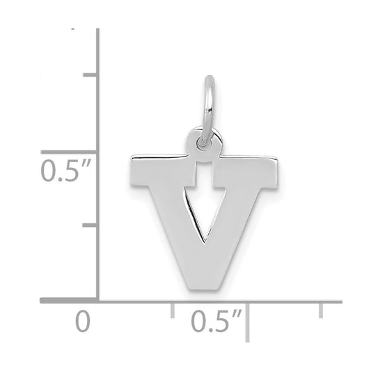10k White Gold Small Block Initial V Charm