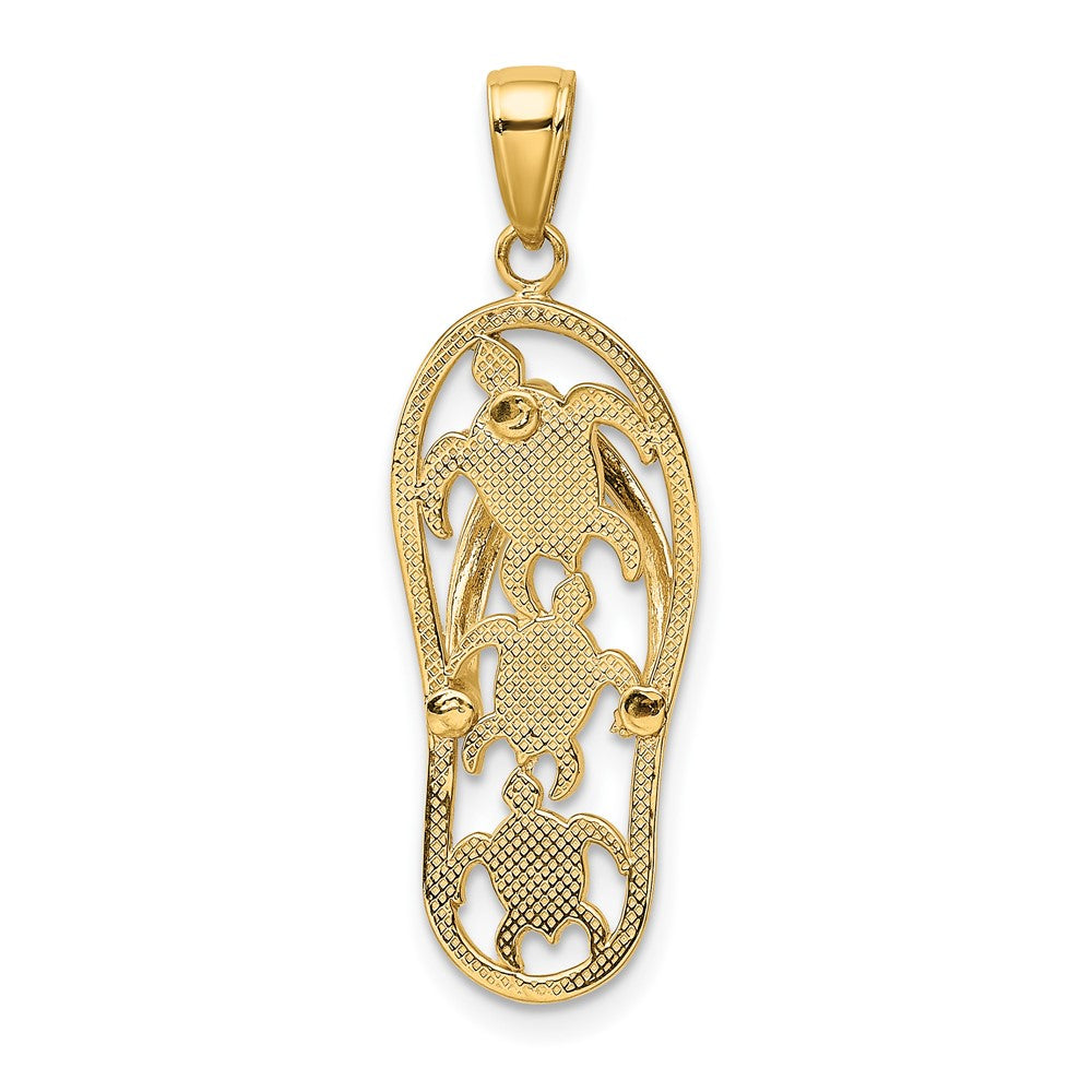 10K and Green Enamel Cut-out Flip-Flop with Sea Turtles Pendant