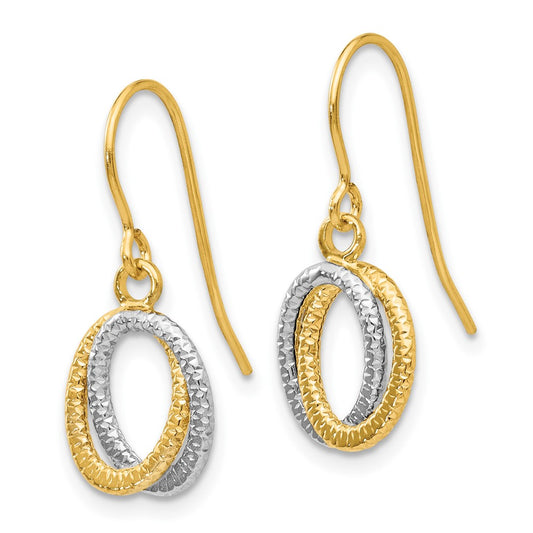 10k Two-tone Textured Fancy Dangle Shepherd Hook Earrings