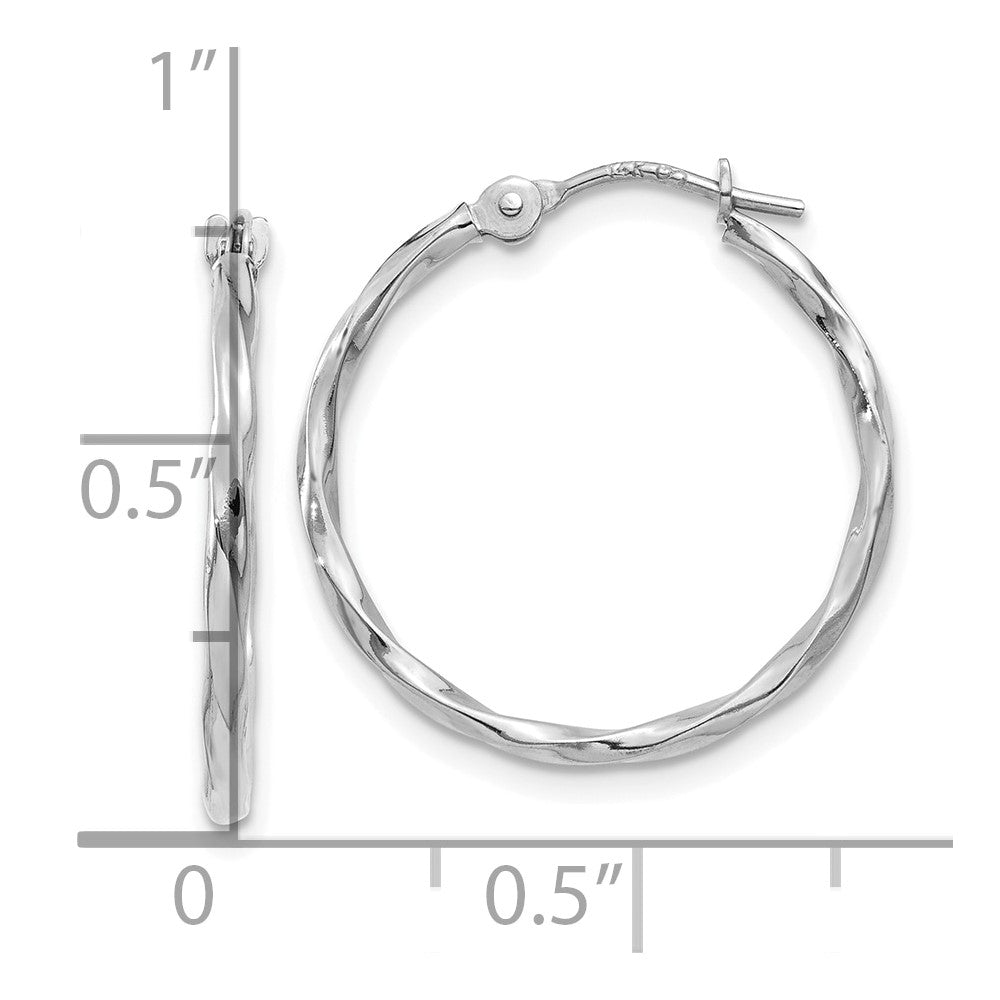 10k White Gold Polished Twisted Hoops