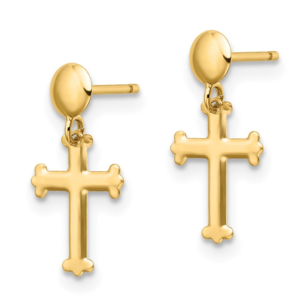 10k Polished Cross Post Dangle Earrings