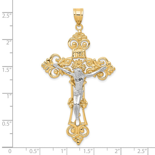 10k Two-tone Large INRI Fleur De Lis Crucifix Pendant