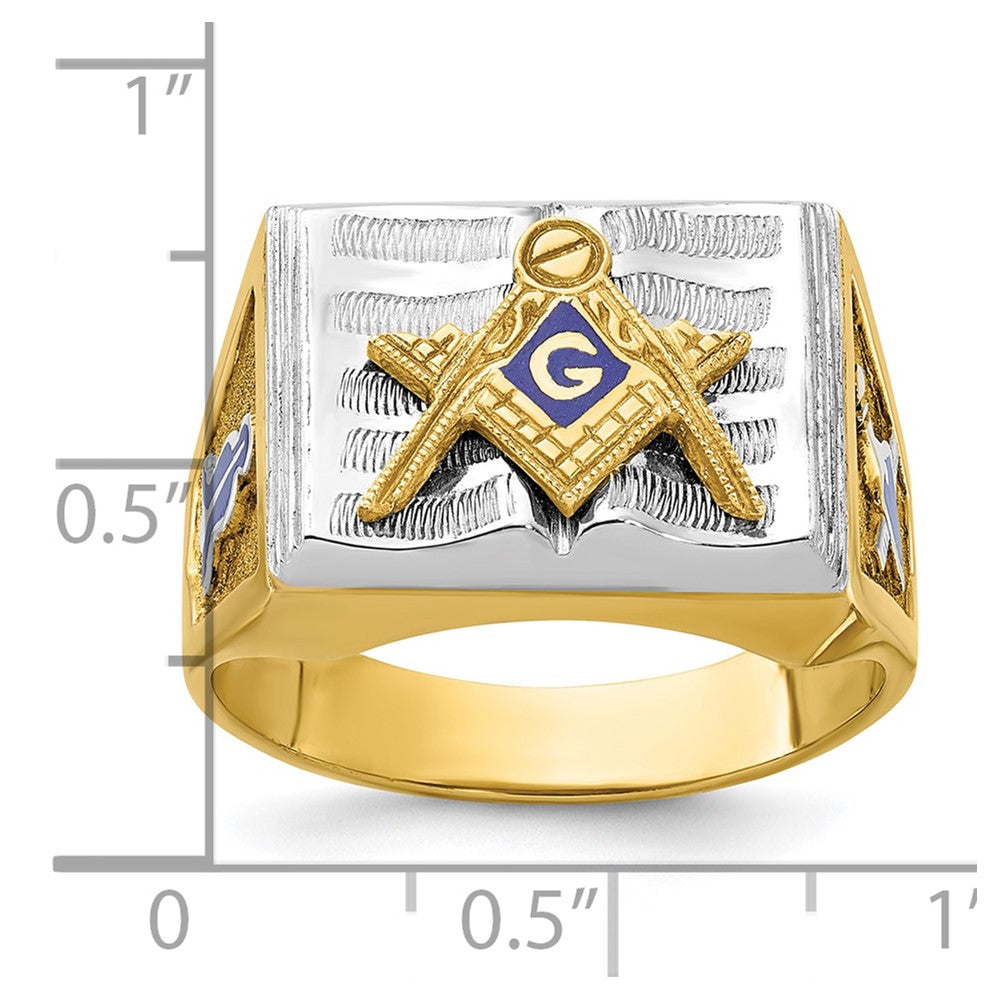 IBGoodman 10k Two-tone Men's Polished and Textured with Blue Enamel Blue Lodge Master Masonic Ring