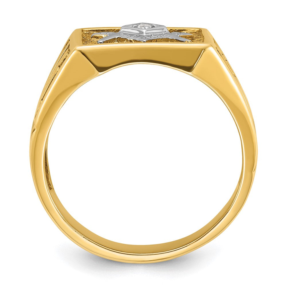 IBGoodman 10k with White Rhodium Men's Polished and Textured Diamond Blue Lodge Master Masonic Ring