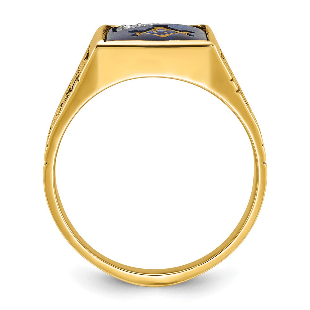 IBGoodman 10k Two-tone Men's Polished and Textured with Lab Created Sapphire and Diamond Blue Lodge Master Masonic Ring