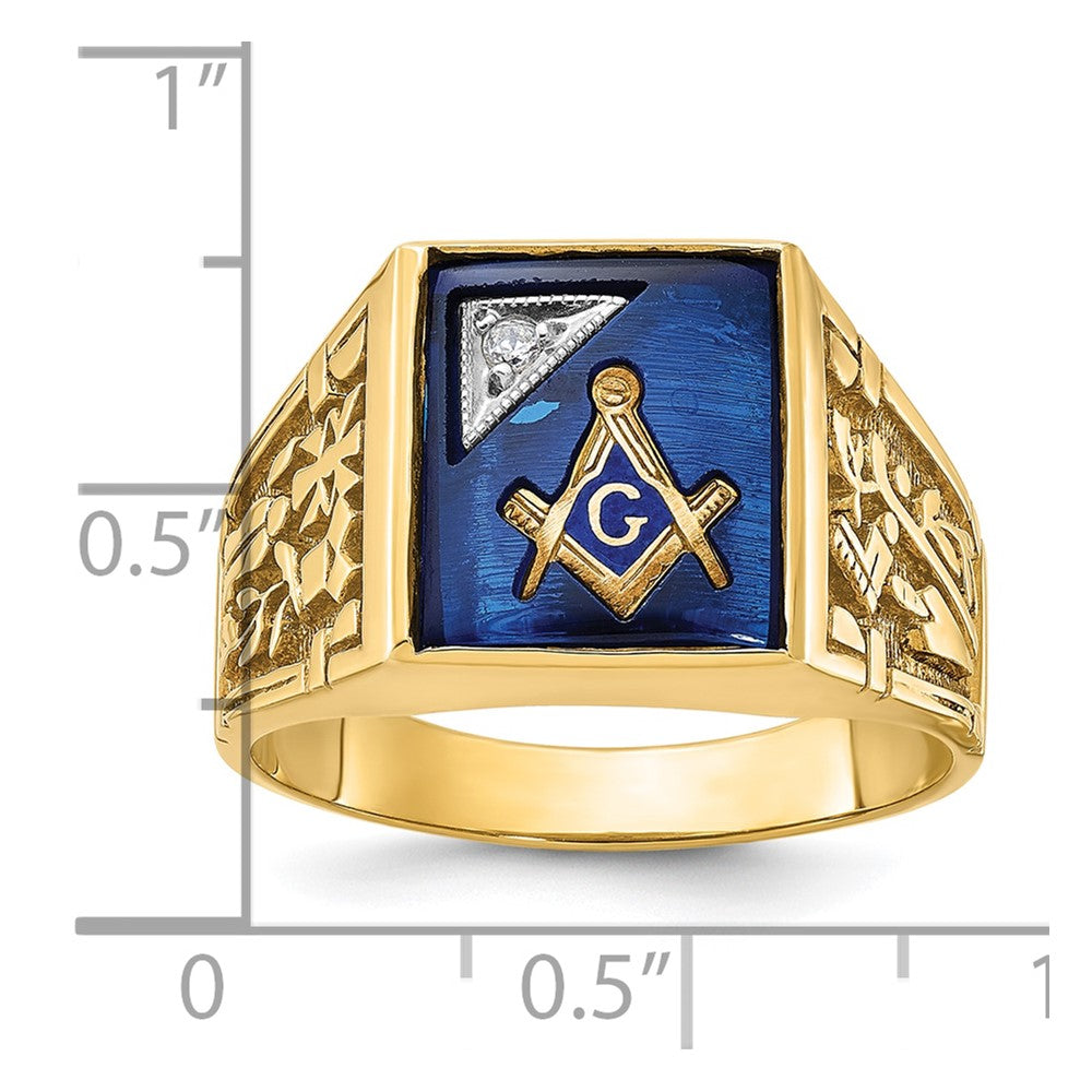 IBGoodman 10k Two-tone Men's Polished and Textured with Lab Created Sapphire and Diamond Blue Lodge Master Masonic Ring