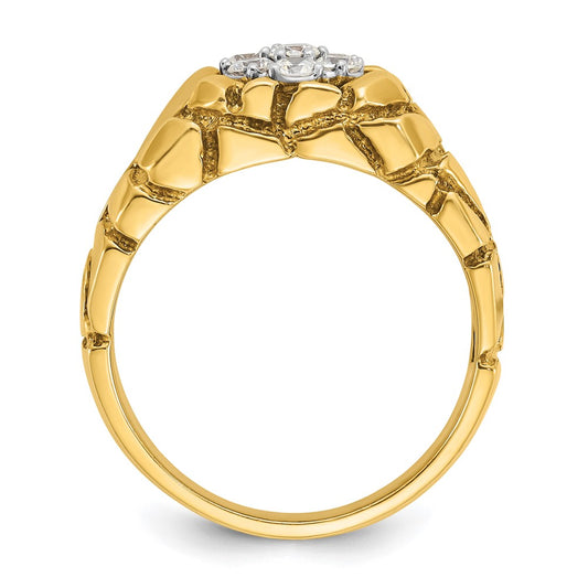 IBGoodman 10k Two-tone Men's Polished and Nugget Textured Round 1/2 Carat A Quality Diamond Cluster Ring
