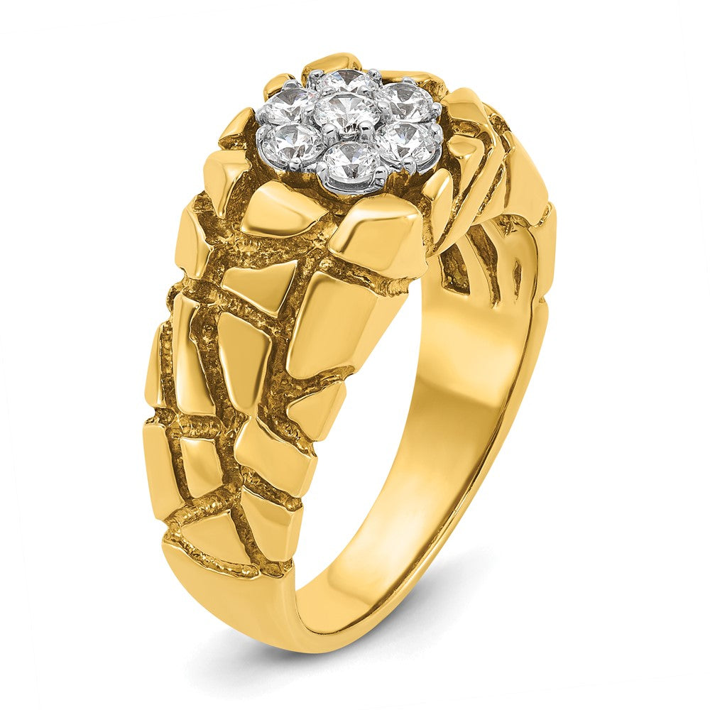 IBGoodman 10k Two-tone Men's Polished and Nugget Textured Round 1/2 Carat A Quality Diamond Cluster Ring