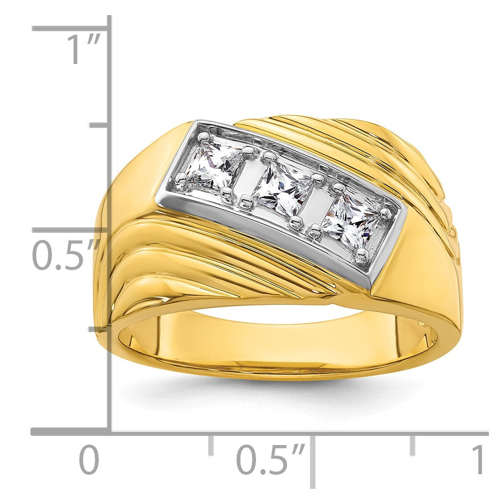 IBGoodman 14k with White Rhodium 1/2 carat Lab Grown Diamond VS/SI+ G+ Complete Polished and Grooved Three Stone Men's Ring