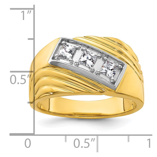 IBGoodman 14k with White Rhodium 1/2 carat Lab Grown Diamond VS/SI+ G+ Complete Polished and Grooved Three Stone Men's Ring