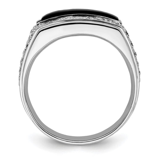 IBGoodman 14k White Gold 1 carat Lab Grown Diamond VS/SI+ G+ and Onyx Complete Men's Ring