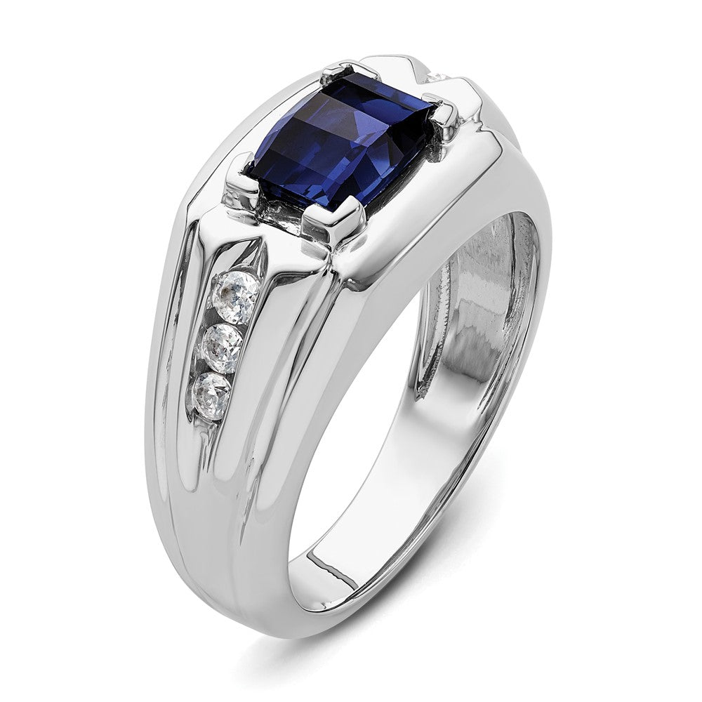IBGoodman 14k White Gold 1/4 carat Lab Grown Diamond VS/SI+ G+ and Lab Created Blue Sapphire Complete Men's Ring