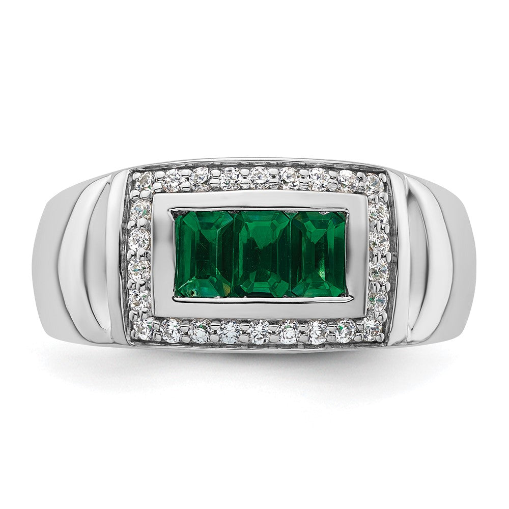 IBGoodman 14k White Gold 1/3 carat Lab Grown Diamond VS/SI+ G+ and Created Emerald Complete Men's Ring
