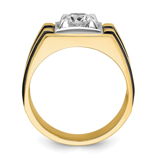 IBGoodman 14k Two Tone with Black Rhodium 1 carat Lab Grown Diamond VS/SI+ G+ Complete Polished and Satin Men's Ring