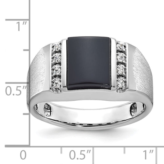 IB Goodman 10k White Gold Mens Satin 10x8mm Cushion Onyx and 1/8 carat Diamond Complete Ring