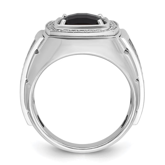 IB Goodman 10k White Gold and Black Rhodium Mens Cushion Onyx and Diamond Halo Complete Ring