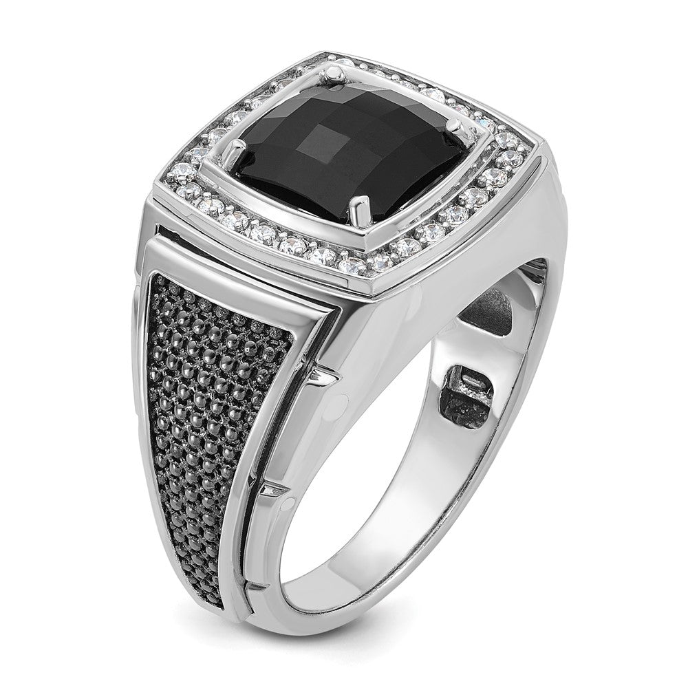 IB Goodman 10k White Gold and Black Rhodium Mens Cushion Onyx and Diamond Halo Complete Ring