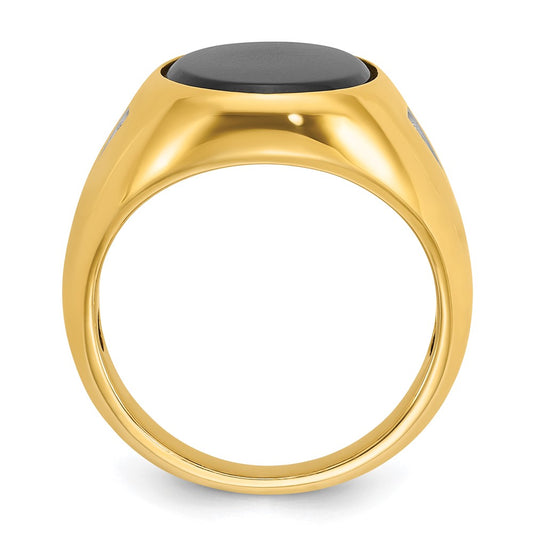 IB Goodman 10k Mens 16x12mm Oval Onyx and 1/10 carat Diamond Complete Ring