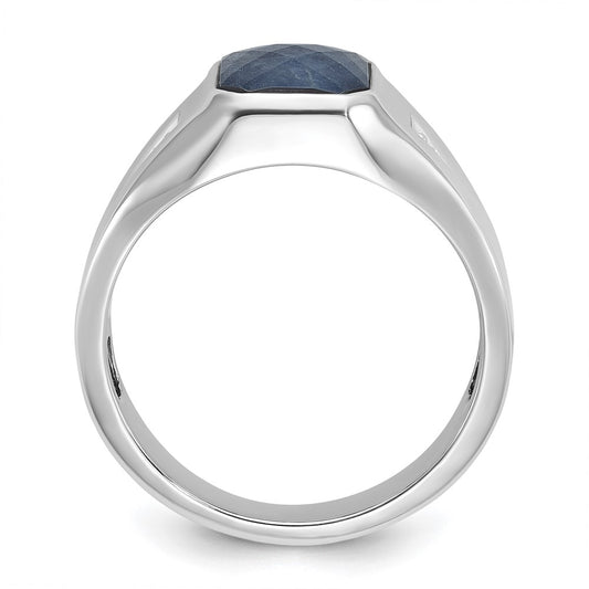 IB Goodman 10k White Gold Mens 10x8mm Octagon Sapphire Doublet Stone and 1/20 carat Diamond Complete Ring