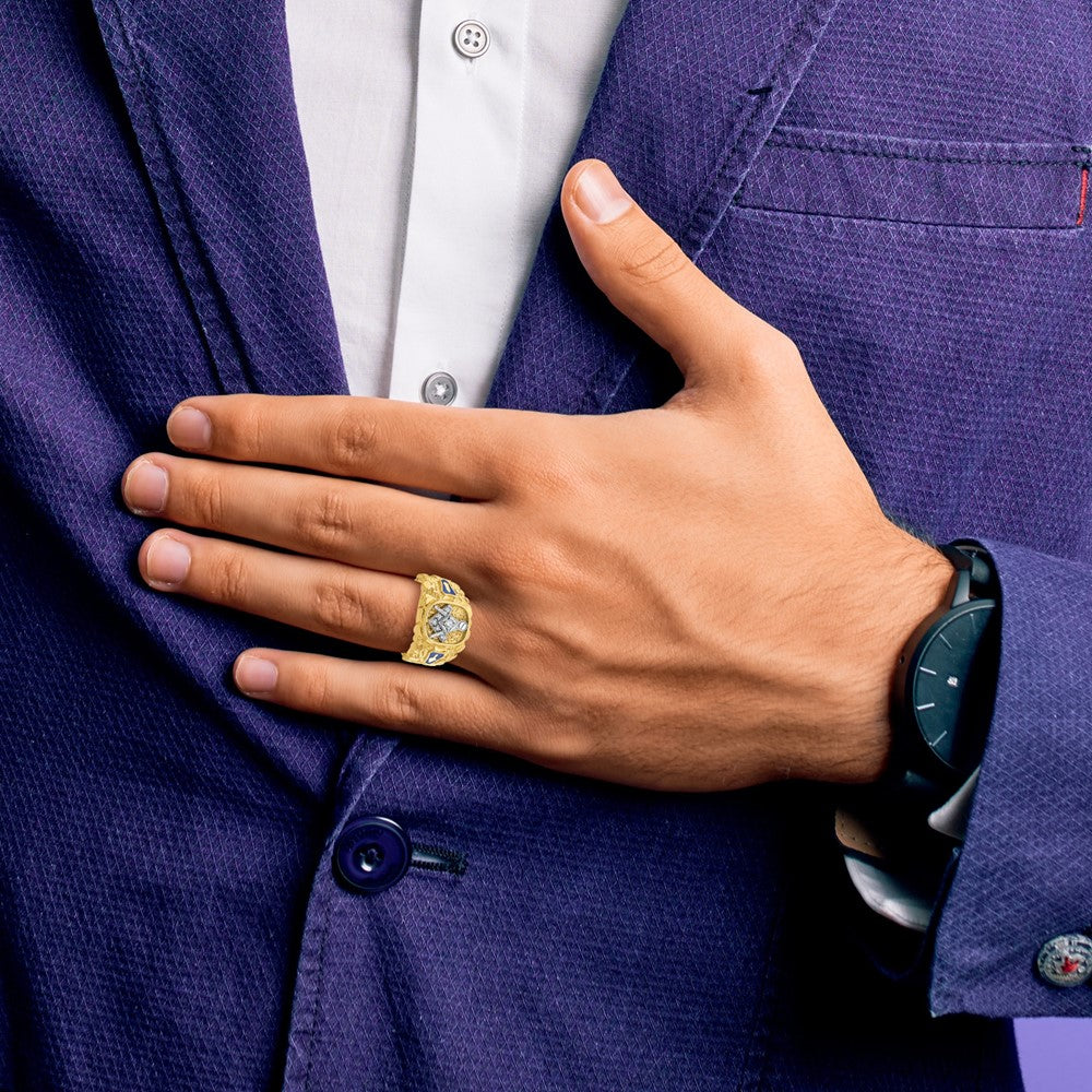 IBGoodman 10k Two-tone Men's Polished and Nugget Textured Blue Lodge Master Masonic Ring Mounting
