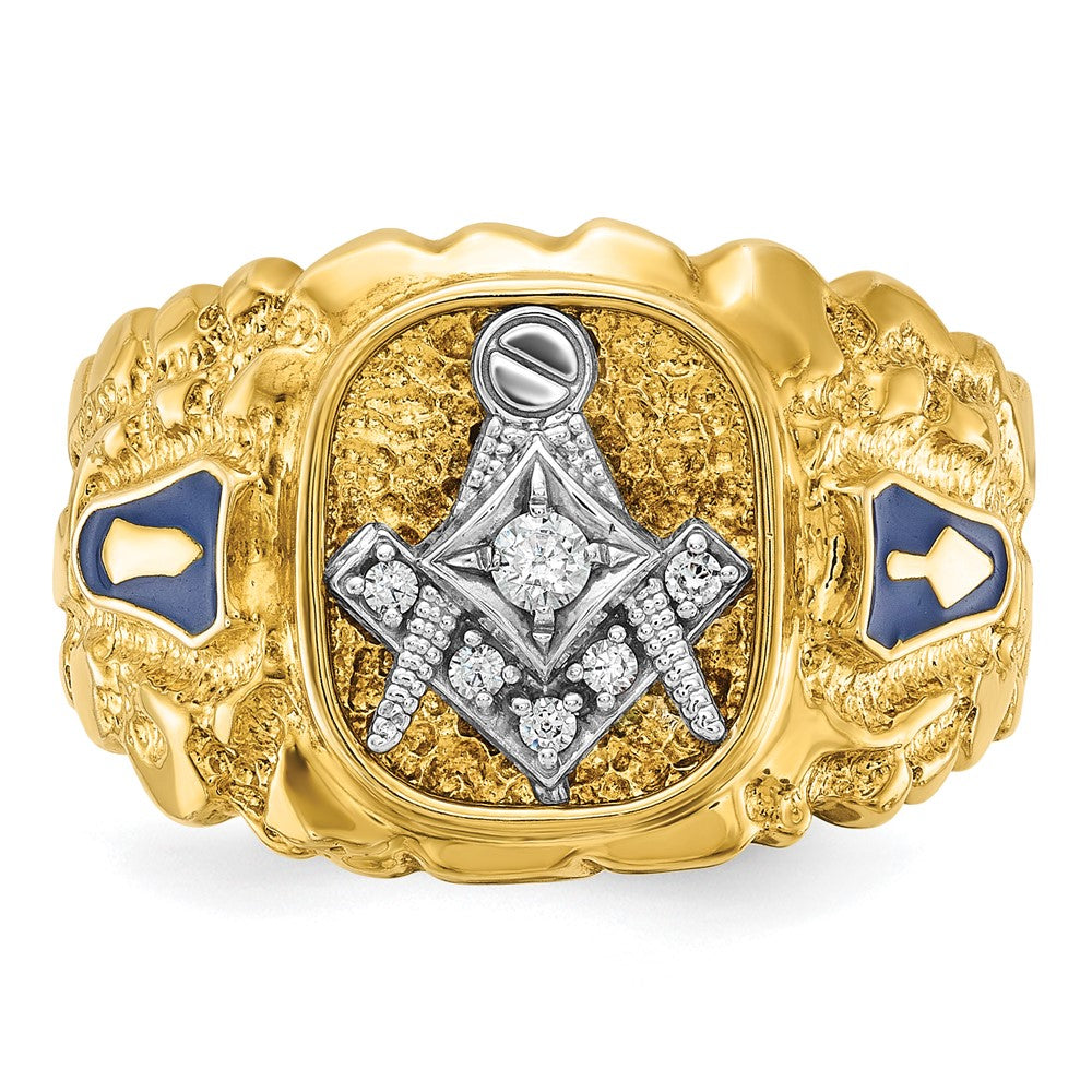 IBGoodman 10k Two-tone Men's Polished and Nugget Textured Blue Lodge Master Masonic Ring Mounting