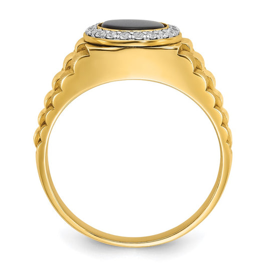 IB Goodman 10k Two-tone Mens Round Onyx and 1/5 carat Diamond Halo Complete Ring