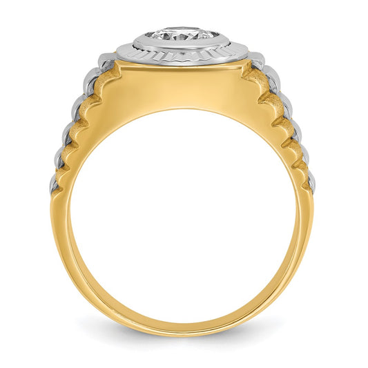 IBGoodman 14k Two Tone 1 carat Lab Grown Diamond VS/SI+ G+ Complete Polished Satin and Textured Men's Ring