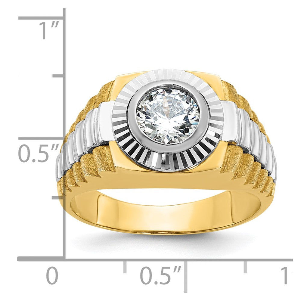 IBGoodman 14k Two Tone 1 carat Lab Grown Diamond VS/SI+ G+ Complete Polished Satin and Textured Men's Ring