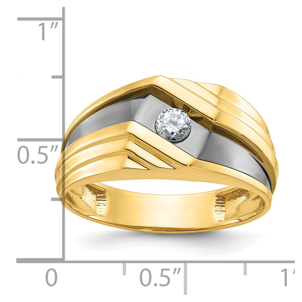 IBGoodman 10k with Black Rhodium Men's Polished and Grooved 1/6 Carat A Quality Diamond Ring