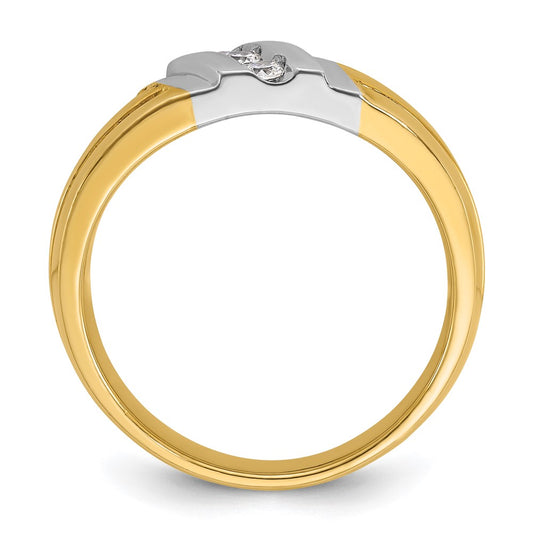 IBGoodman 10k Two-tone Men's Polished and Grooved 3-Stone 1/5 Carat A Quality Diamond Ring