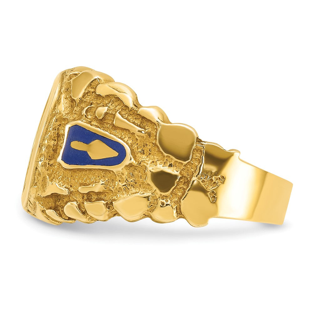 IBGoodman 10k Men's Polished and Nugget Textured with Blue Enamel and Lab Created Sapphire Blue Lodge Master Masonic Ring
