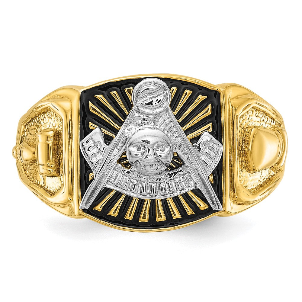 IBGoodman 10k Two-tone Men's Polished and Textured with Black Enamel Past Master Masonic Ring