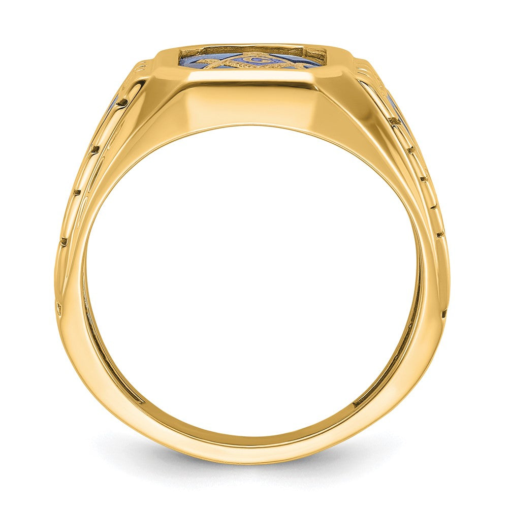 IBGoodman 10k Men's Polished and Textured with Blue Enamel and Lab Created Sapphire Blue Lodge Master Masonic Ring