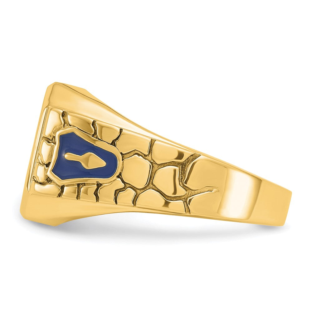IBGoodman 10k Men's Polished and Textured with Blue Enamel and Lab Created Sapphire Blue Lodge Master Masonic Ring