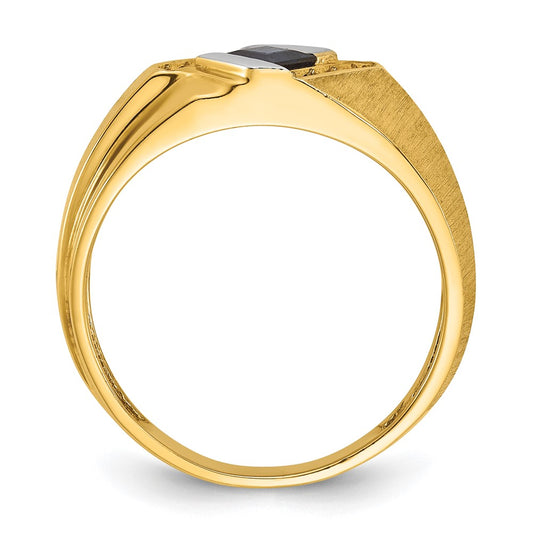 IB Goodman 10k Mens 4mm Square Lab Created Sapphire and 1/15 carat Diamond Satin Complete Ring