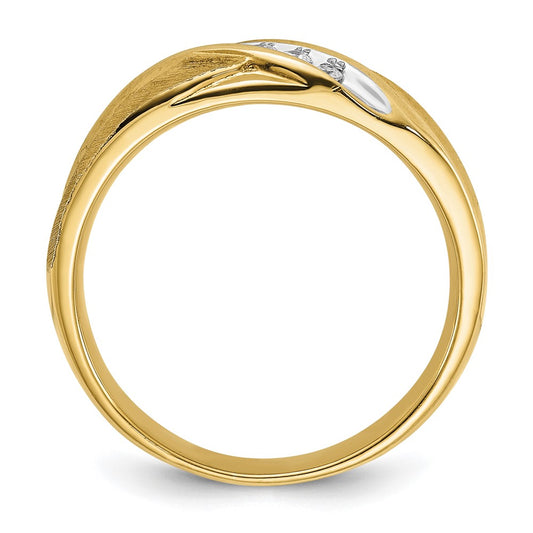IBGoodman 14K with White Rhodium Men's Polished and Satin X 1/10 Carat AA Quality Diamond Ring