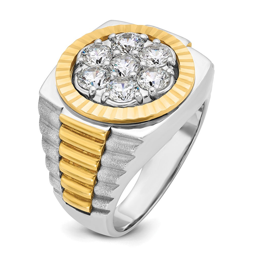 IBGoodman 14k Two-Tone 2 carat Lab Grown Diamond VS/SI+ G+ Complete Ribbed Men's Cluster Ring