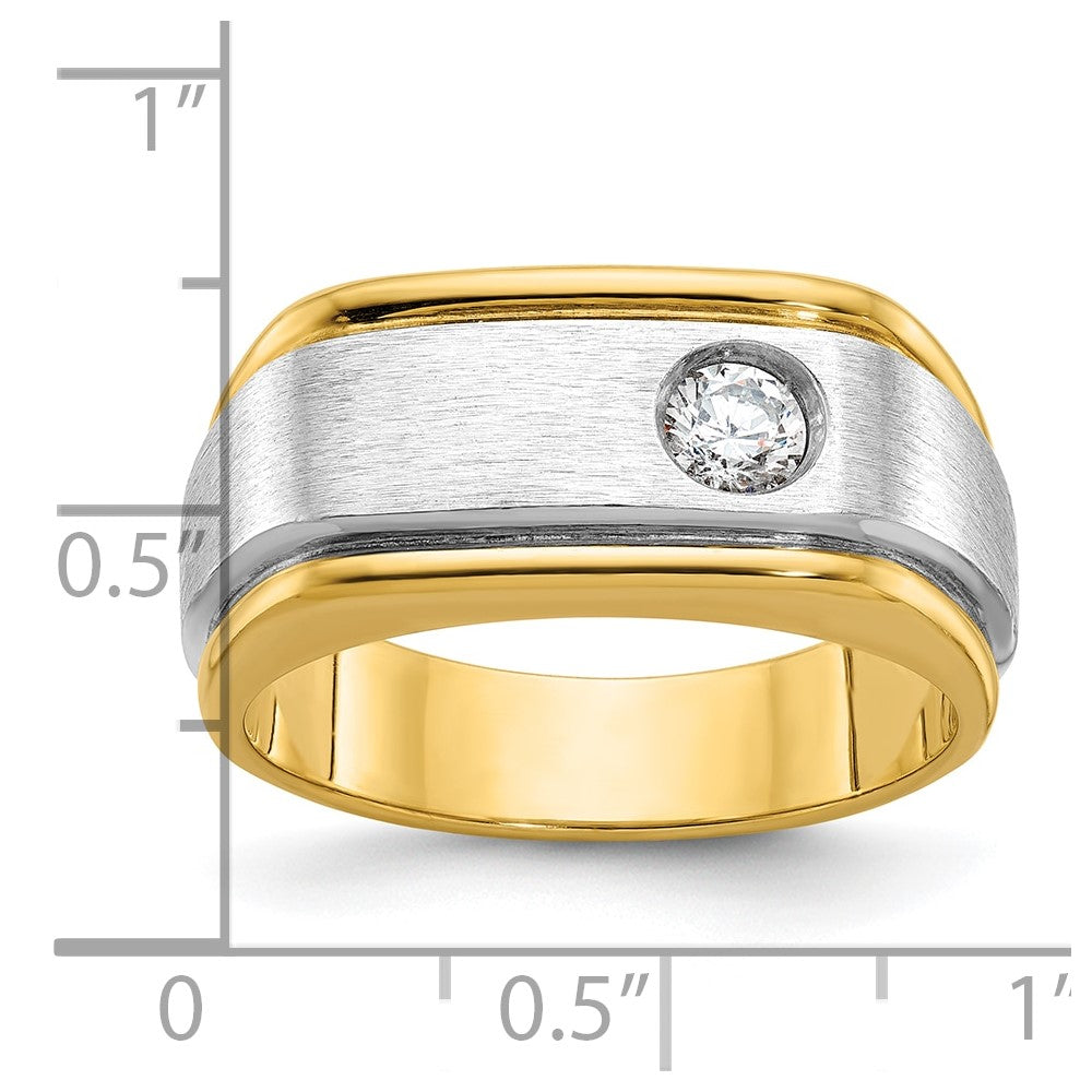 10k Two-tone IBGoodman Men's Polished and Satin Diamond Complete Ring