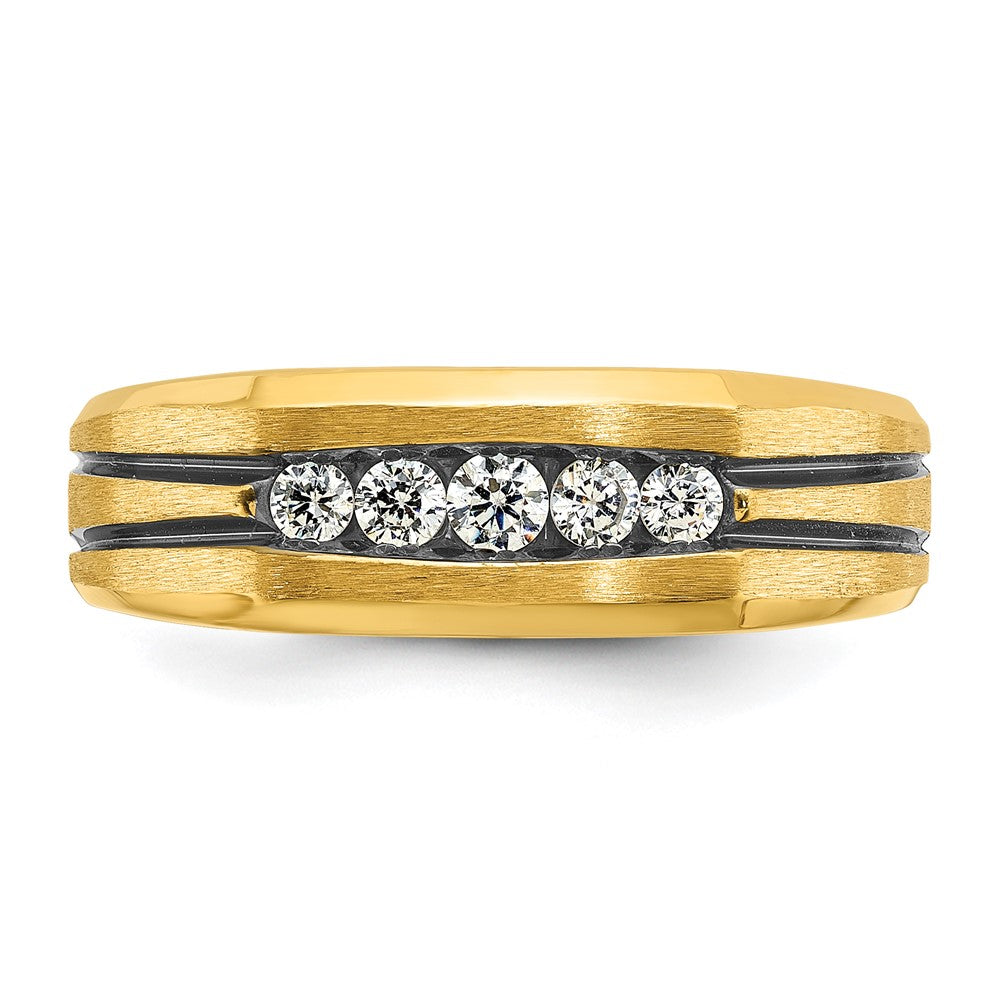 IBGoodman 10k with Black Rhodium Men's Polished Satin and Grooved 1/4 Carat A Quality Diamond 5-Stone Ring
