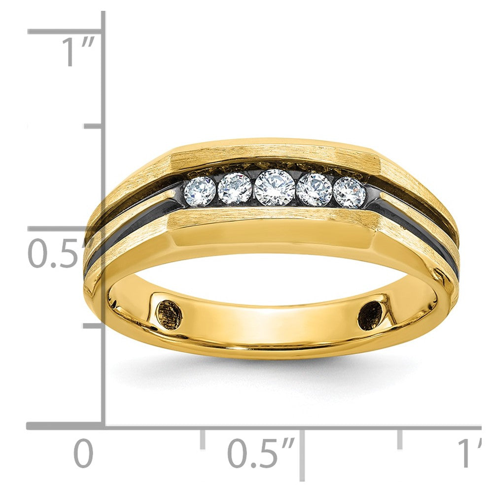 IBGoodman 10k with Black Rhodium Men's Polished Satin and Grooved 1/4 Carat A Quality Diamond 5-Stone Ring