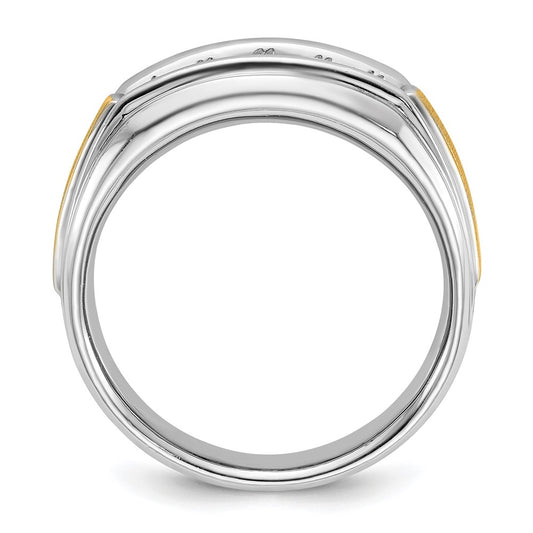IBGoodman 14k Two-tone 1/2 carat Lab Grown Diamond VS/SI+ G+ Complete Polished Satin and Grooved Five Stone Men's Ring
