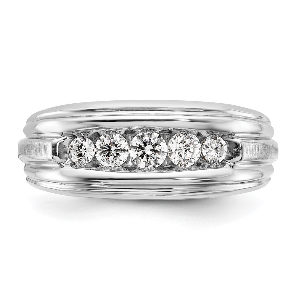 IBGoodman 14k Two-tone 1/2 carat Lab Grown Diamond VS/SI+ G+ Complete Polished Satin and Grooved Five Stone Men's Ring