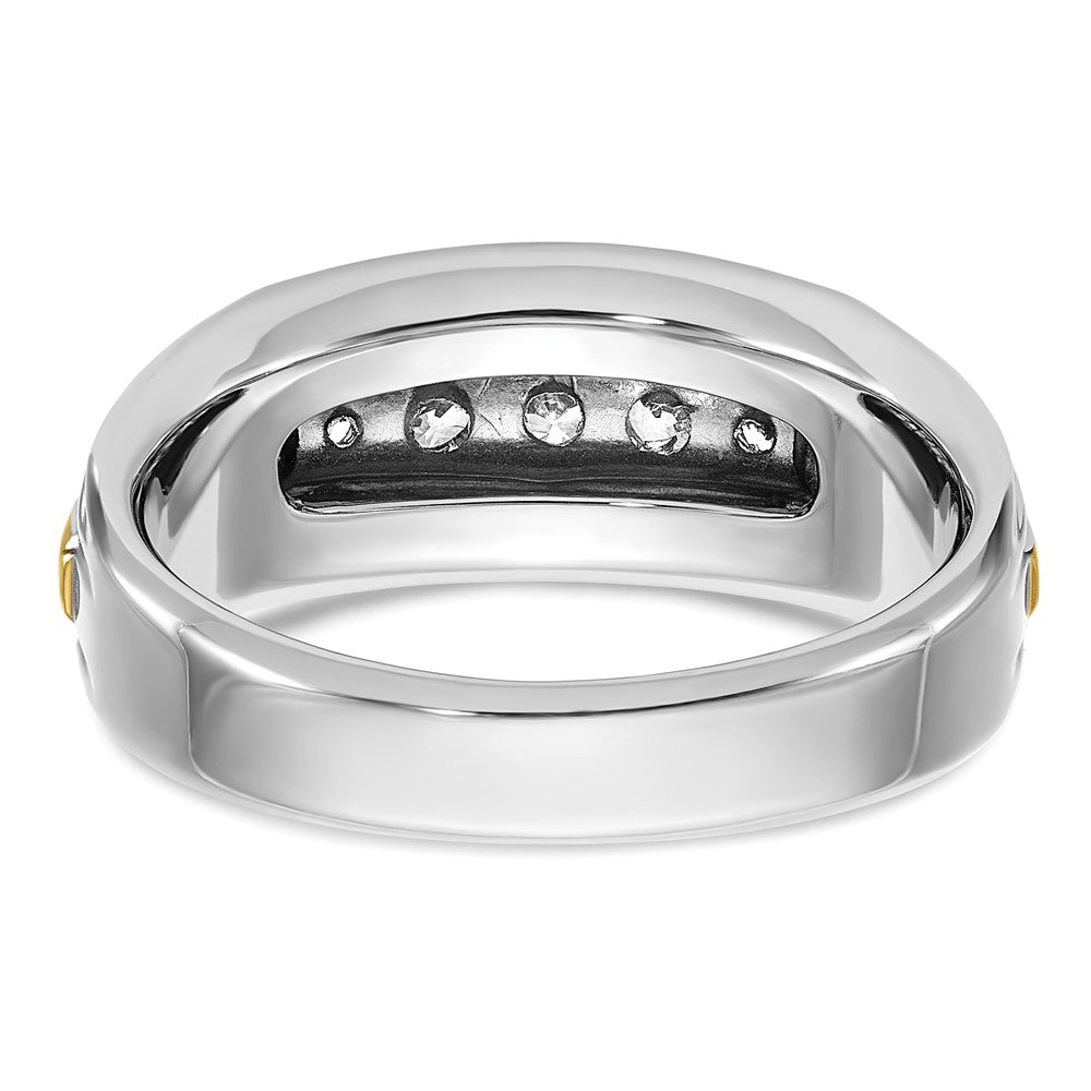 IBGoodman 14k Two-tone 1/2 carat Lab Grown Diamond VS/SI+ G+ Complete Polished Satin and Grooved Five Stone Men's Ring