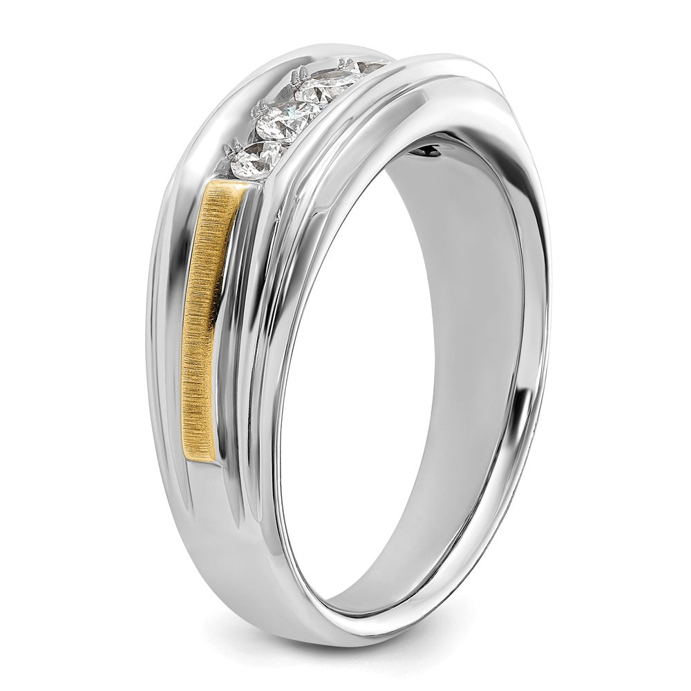 IBGoodman 14k Two-tone 1/2 carat Lab Grown Diamond VS/SI+ G+ Complete Polished Satin and Grooved Five Stone Men's Ring