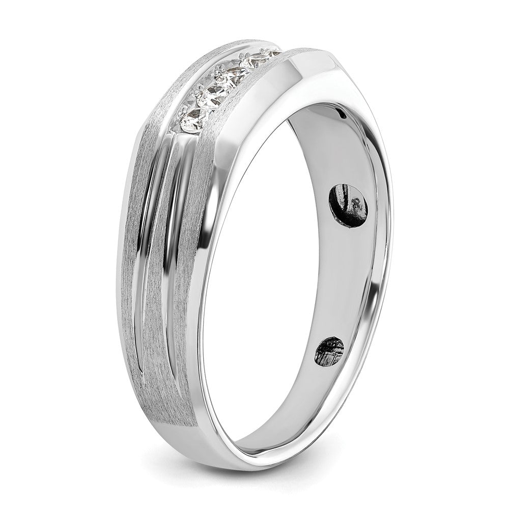 IBGoodman 14k White Gold Polished Satin and Grooved Five Stone Men's Ring Mounting