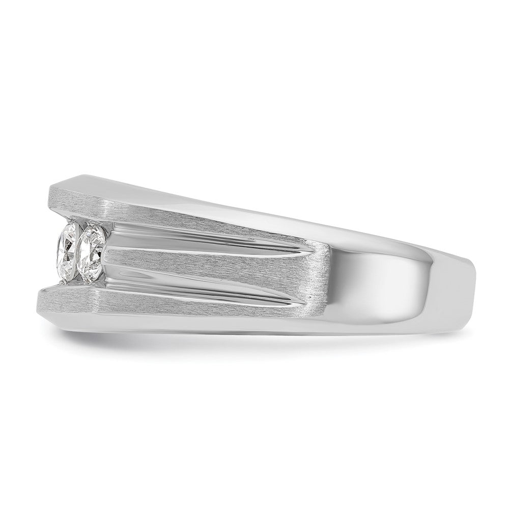 IBGoodman 10k White Gold Men's Polished Satin and Grooved 5-Stone 1 Carat A Quality Diamond Ring