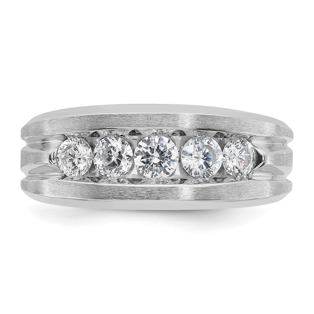 IBGoodman 10k White Gold Men's Polished Satin and Grooved 5-Stone 1 Carat A Quality Diamond Ring