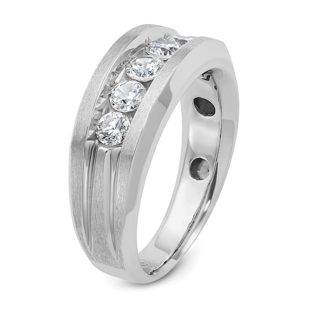 IBGoodman 10k White Gold Men's Polished Satin and Grooved 5-Stone 1 Carat A Quality Diamond Ring