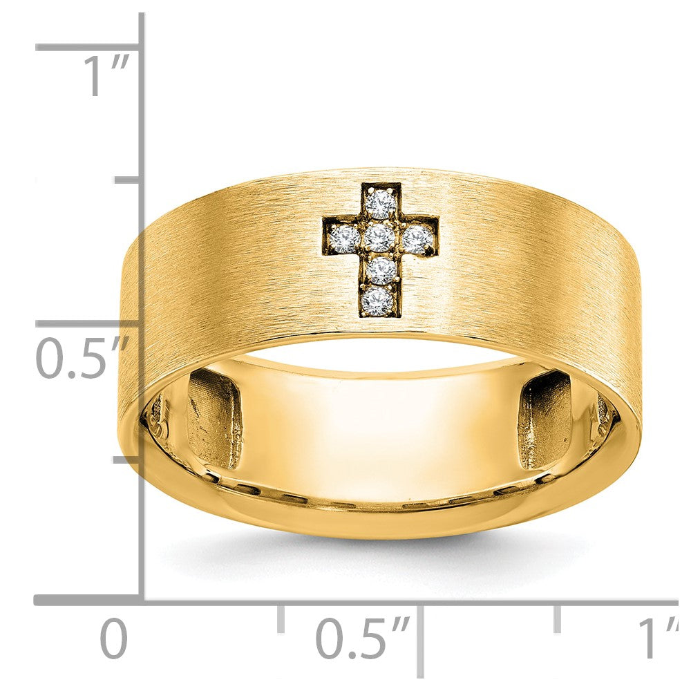 10k IBGoodman Men's Satin 1/20 Carat A Quality Diamond Cross Ring